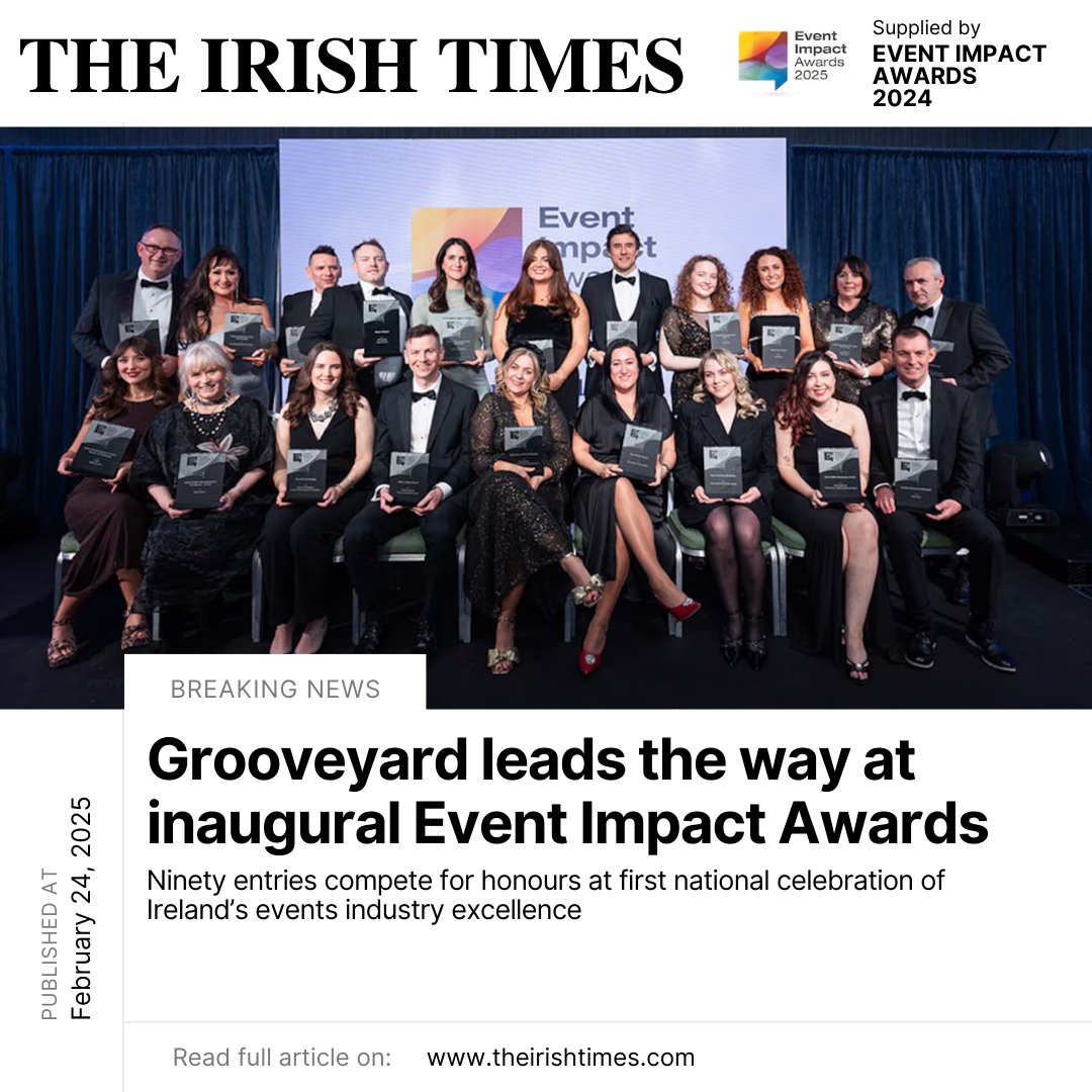 EventImpactAwards (@eventawardsirl) on Twitter photo A major night for the events industry! 🎉 Grooveyard takes the lead at the inaugural Event Impact Awards, where 90 entries competed for top honours. 
See the full list of winners and highlights from the event in The Irish Times! irishtimes.com/advertising-fe… 
#EventAwardsIRL A major night for the events industry! 🎉 Grooveyard takes the lead at the inaugural Event Impact Awards, where 90 entries competed for top honours. 
See the full list of winners and highlights from the event in The Irish Times! irishtimes.com/advertising-fe… 
#EventAwardsIRL