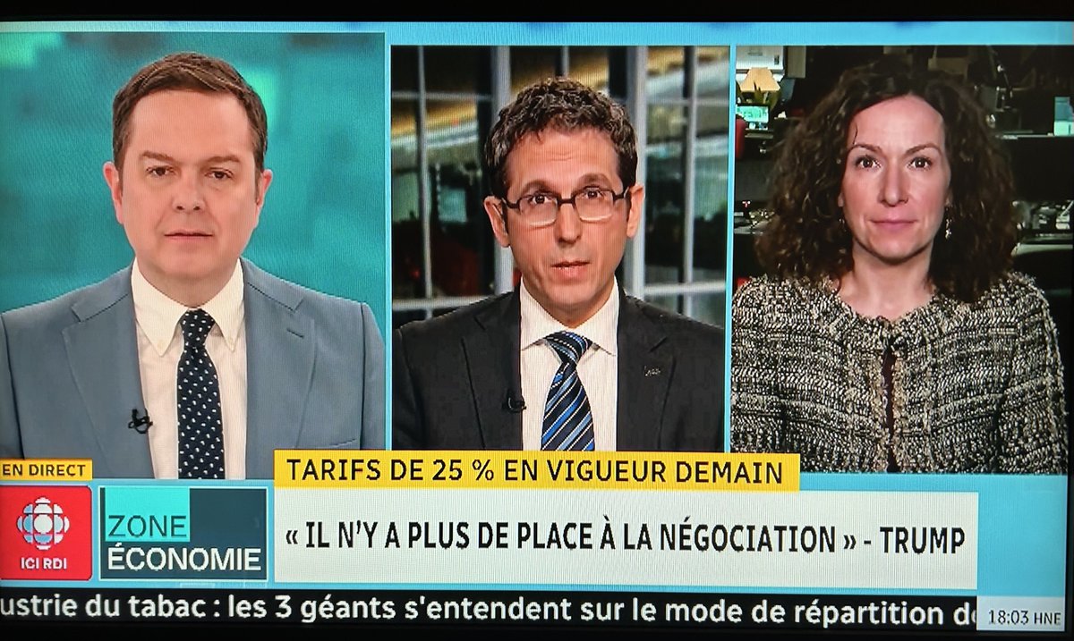 FCCQ's tweet image. Notre PDG, @VProulx2, était à Zone Économie @iciradiocanada  pour parler de la crise que provoqueront les #tarifsaméricains. Il faut une riposte stratégique : #aidefinancière, #productionlocale et #diplomatiecommerciale pour protéger nos entreprises.