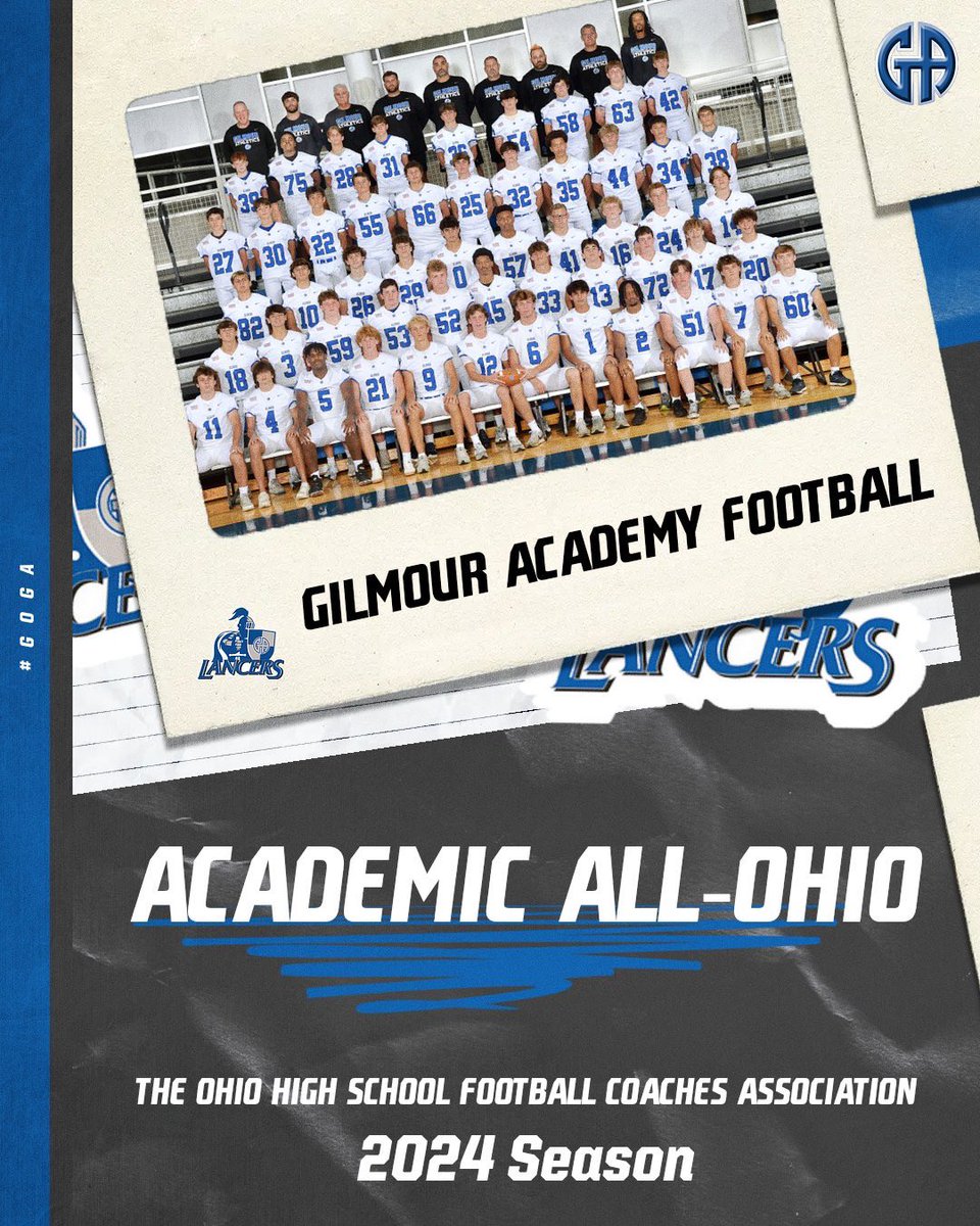 Congratulations to Gilmour Academy Football, who was named Academic All-Ohio by The Ohio High School Football Coaches Association for the 2024 season! 

#GoGA