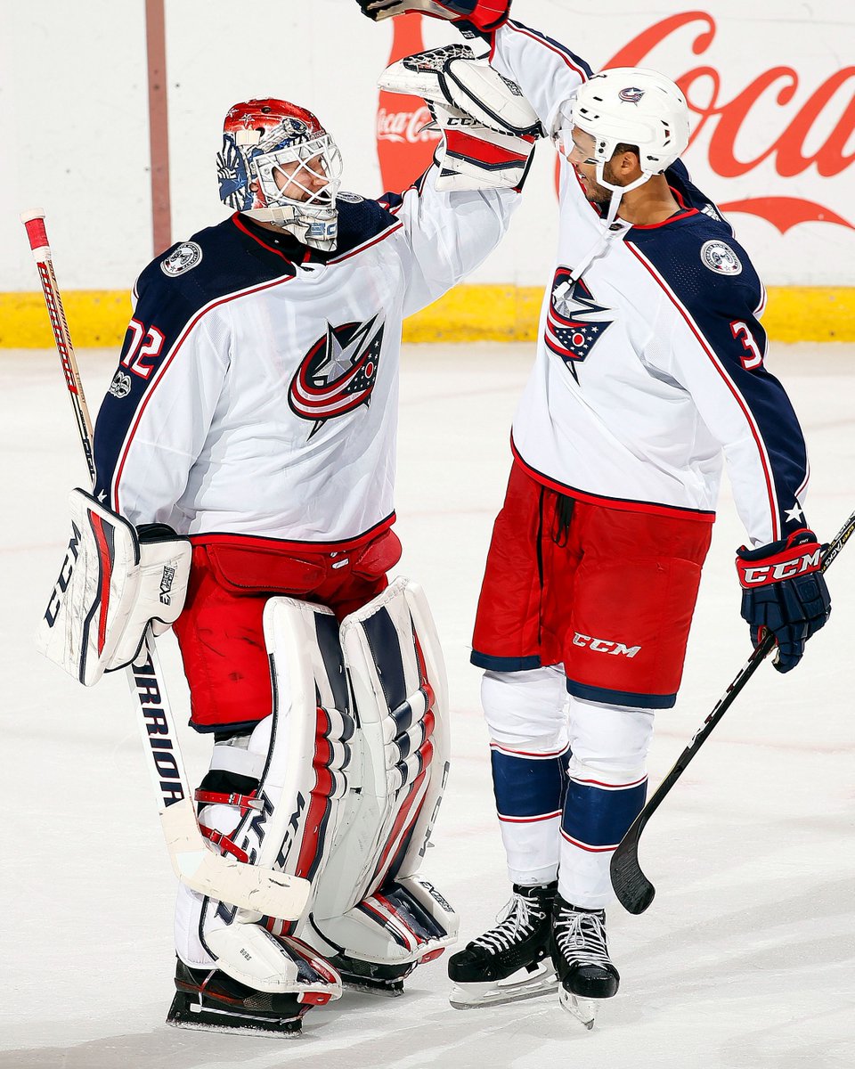 Nearly six years after they last played together, Seth Jones and Sergei Bobrovsky have the post-win hugs going again. 🤗