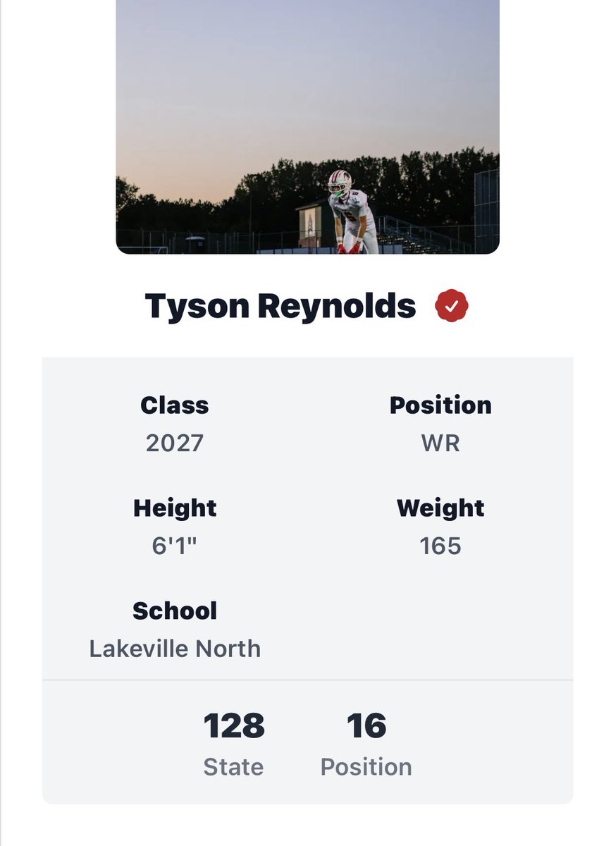 Thank you <a href="/PrepRedzoneMN/">Prep Redzone Minnesota</a> <a href="/OJW_Scouting/">PrepRedzone Oliver</a> for my recent ranking in the 2027 class.

<a href="/LNHSPantherFB/">Lakeville North Football</a>