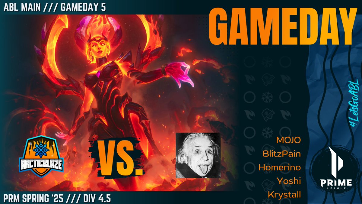 ❄️ #PrimeLeague Gameday 5️⃣

🔥 #ArcticBlaze Main 🆚 Too Good To Int ❇️

...too bad to win.. 😈

🕔 Time: 20:00 CET
🎤 Cast: <a href="/SGD_Buddy/">Florian ''Buddy'' Hartwig</a> &amp; <a href="/Kunjutsu/">Saikunju</a>
📺 Twitch 👉 TeamArcticBlaze (German)

↗️ MOJO | <a href="/SLR_MOJO/">MOJO</a>
🏕️ BlitzPain | <a href="/FinnScheidl/">BlitzPain</a>
➡️ Homerino | <a href="/HOMERIN013/">HOMERIN0</a>
↘️ Yoshi |