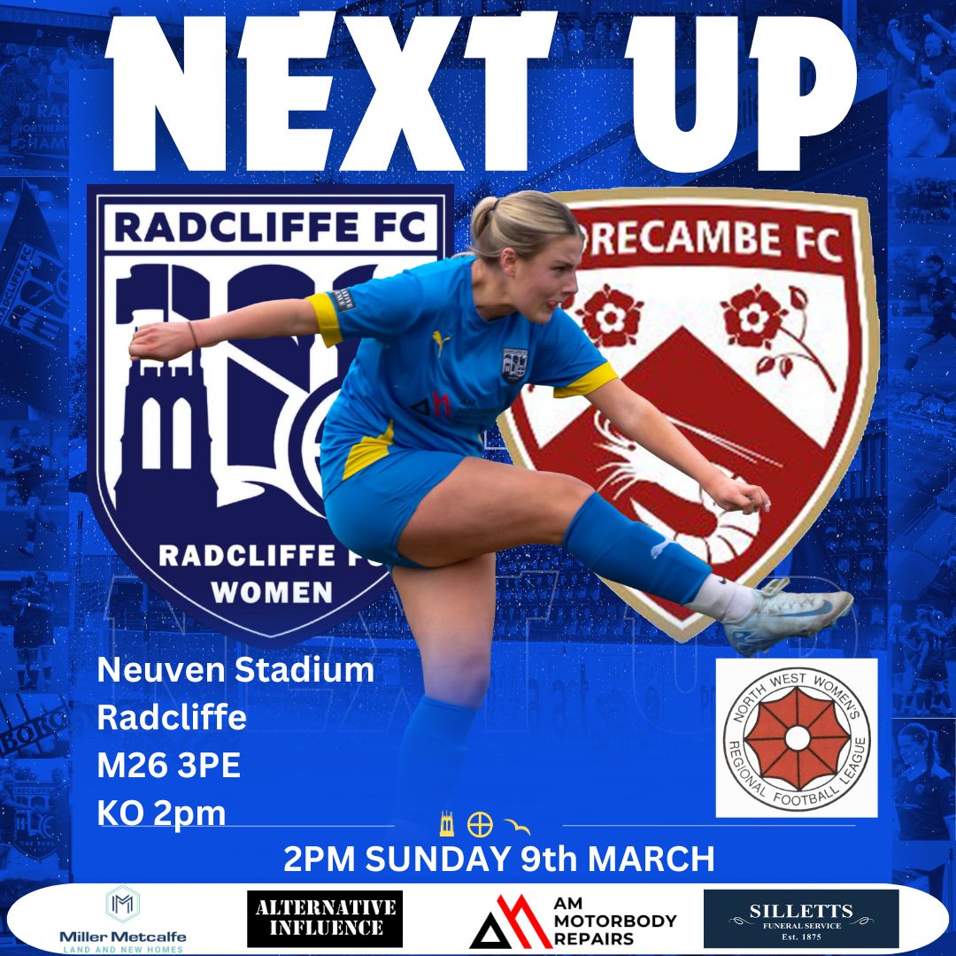 Radcliffe_Women's tweet image. This Sunday we are Back at home to play Morecambe FC Women

@radcliffeboro
@radcliffefcfdtn
@morecambefc 

#WeAreRadcliffe #UTB #ExcitingGame
#Football #Sports #Competition #community #womenfootball #footballinthecommunity #WomensFootball #FemaleFootballStars #WomenInSports