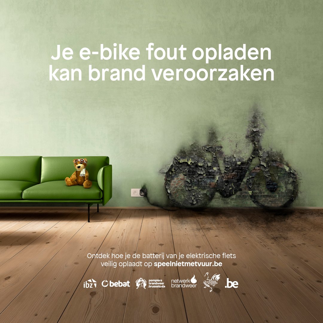 🚲 Je e-bike fout opladen kan brand veroorzaken.

💡 Lees onze tips:
👉🏼 Laad enkel op in een ruimte met rookmelder en blijf in de buurt
👉🏼 Batterij volledig opgeladen? Haal de stekker uit het stopcontact
👉🏼 Batterij beschadigd? Breng deze snel binnen

speelnietmetvuur.be