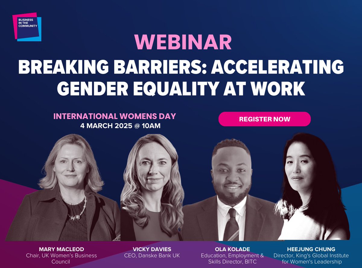 Business in the Community (@bitc) on Twitter photo ⏰Join us at 10am today for our free #IWD2025 event focusing on the steps employers can take to ‘Accelerate Action’. Hear from a panel of experts including <a href="/MaryMacleodUK/">Mary Macleod</a>, Kirstene Hair, <a href="/HeejungChung/">Prof. Heejung Chung</a>, Vicky Davies & <a href="/MrOlaKolade/">Ola Kolade</a> - register now: bitc.org.uk/event/breaking… #IWDEvent ⏰Join us at 10am today for our free #IWD2025 event focusing on the steps employers can take to ‘Accelerate Action’. Hear from a panel of experts including <a href="/MaryMacleodUK/">Mary Macleod</a>, Kirstene Hair, <a href="/HeejungChung/">Prof. Heejung Chung</a>, Vicky Davies & <a href="/MrOlaKolade/">Ola Kolade</a> - register now: bitc.org.uk/event/breaking… #IWDEvent