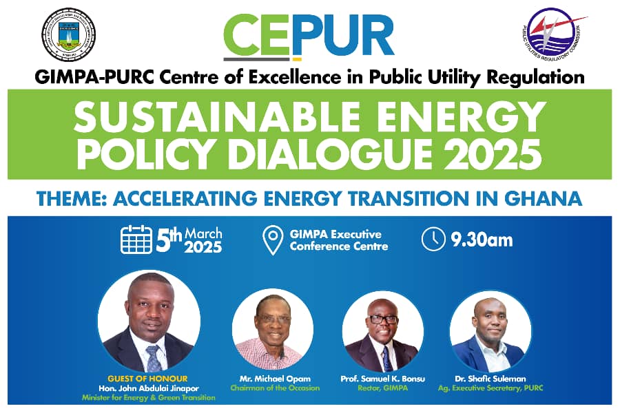 Join the conversation on Ghana’s energy future!
The Sustainable Energy Policy Dialogue 2025 is happening on March 5th, 2025, at 9:30 AM at the GIMPA Executive Conference Centre.
Theme: "Accelerating Energy Transition in Ghana"
Don't miss this insightful discussion