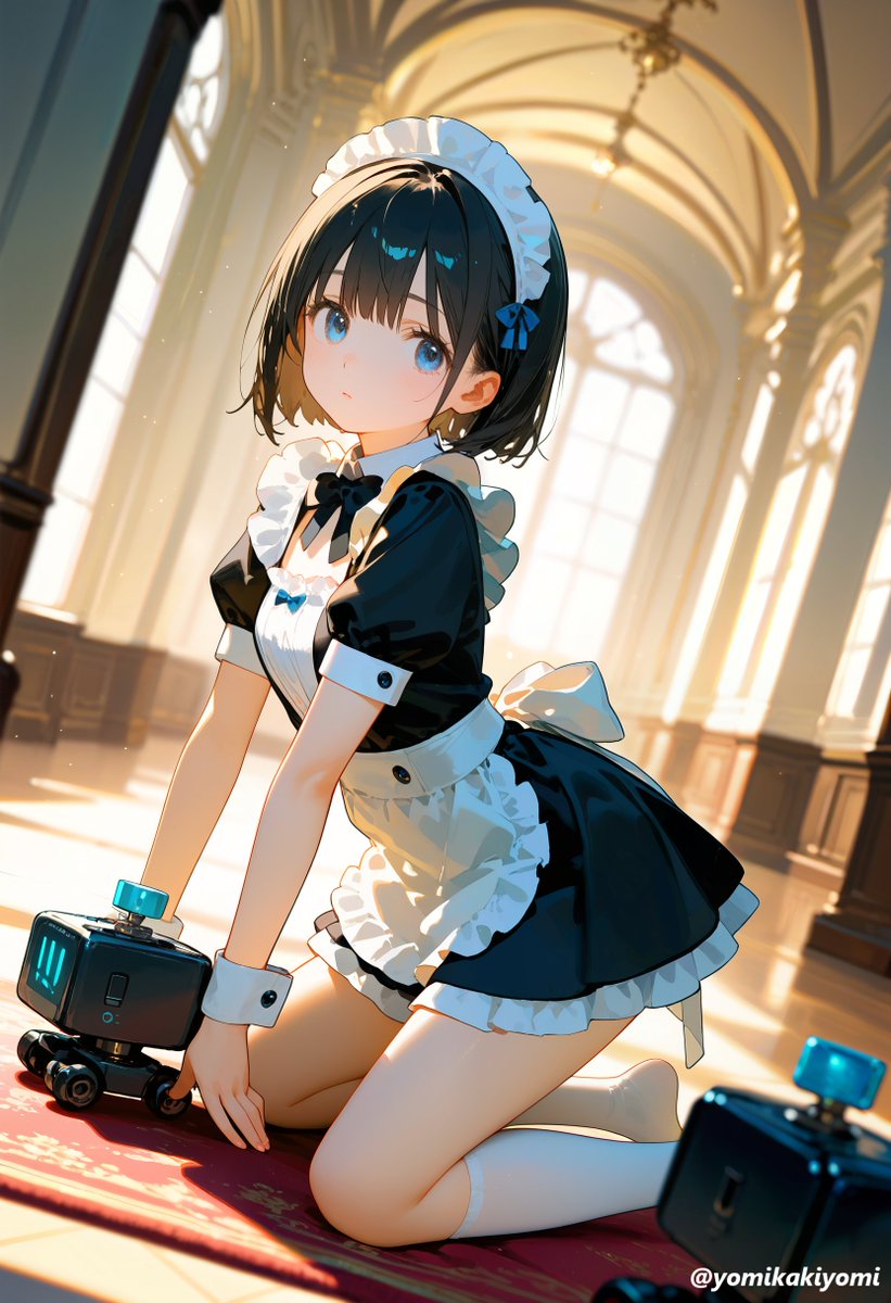 yomikakiyomi's tweet image. お掃除ロボ・・ではなく、メイドの掃除を監視するロボ
テーマ「ロボット」
#メイド #AIart #AIイラスト