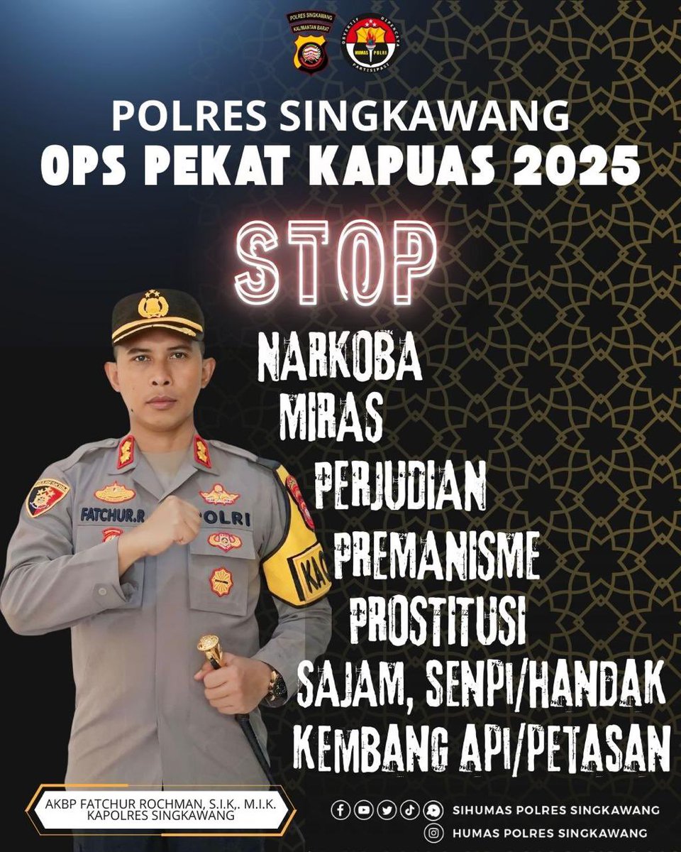 SihumasResSkw's tweet photo. STOP Narkoba Miras Perjudian Premanisme Prostitusi Mempawa Sajam, Senpi/ Handak, Dan Petasan
@spripim.polri
@divisihumaspolri
@kalbar_presisi
@kominfo_singkawang
@singkawanginformation
#PoldaKalbar
#polressingkawang
#polriuntukindonesia.
#opspekat https://t.co/XLekNwld68