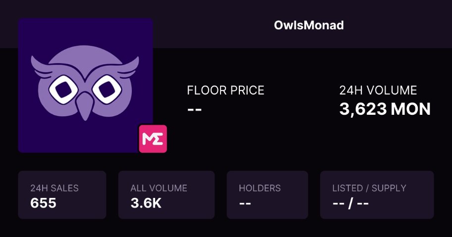 Owls_nft_'s tweet image. Thank you for the fast mint — sold out in just 3 minutes!
This NFT could grant you top roles in our Discord server and Monad ecosystem
Discord holder's verification will be opening soon
Trade Owls here: magiceden.io/collections/mo…
Thanks for support🦉💜