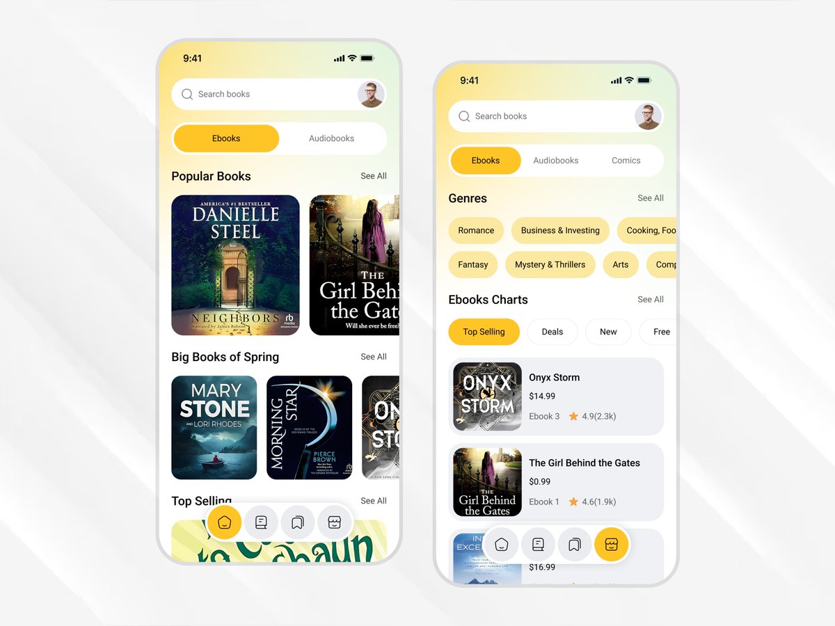 HelalHossain09's tweet image. Check out my latest design, &quot;E-book Mobile App&quot;
Your feedback and appreciation are always welcome 🥰

Better view: dribbble.com/shots/25707293…

Feel free to contact me:👇
👉 Gmail: helalhossainuix@gmail.com
👉 WhatsApp / Telegram: +8801400280099

#EBookapp
#Audiobooksapp
#Bookdesign