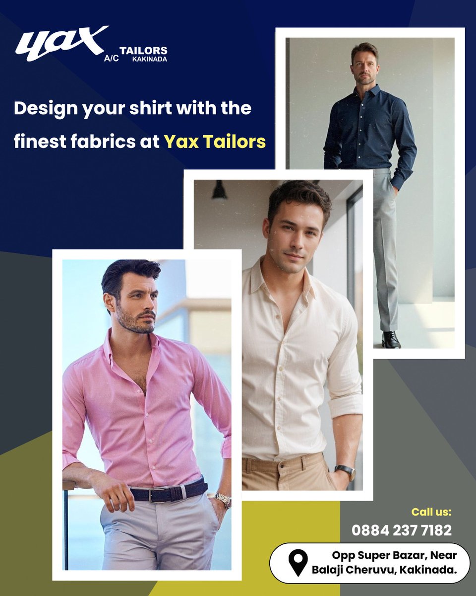 Yaxtailors01's tweet image. Advance your style for any event with our premium suits, shirts, and blazers. Reach out today and dress to impress!
.
Call Us at: 📞0884 237 7182
Location: 📍Kakinada, Andhra Pradesh, India 5330010.
.
#suits #alterationservice #clothingalterations #suitalteration