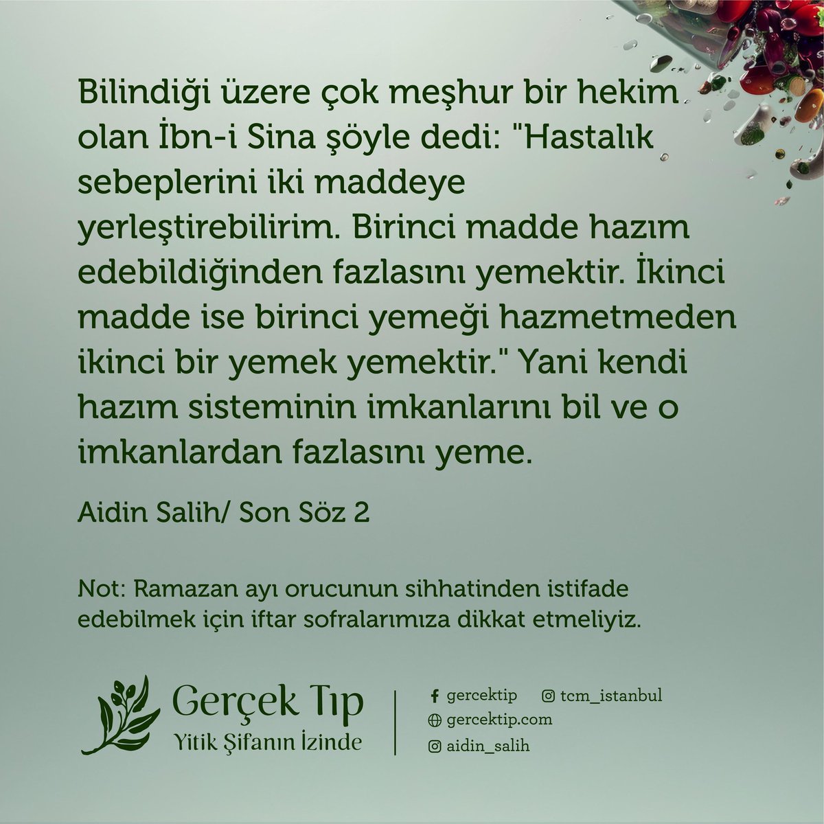 Hastalıkların Temelinde Tokluk Vardır 

Öncelikle hastalıkların sebeplerinden bahsetmek gerekir. Çünkü hastalıkların sebeplerini anladıktan sonra hastalığın ve sağlığın ne olduğunu anlamak mümkündür.

Aidin Salih/ Son Söz 2 

#aidinsalih
#gerçektıp
#sonsöz