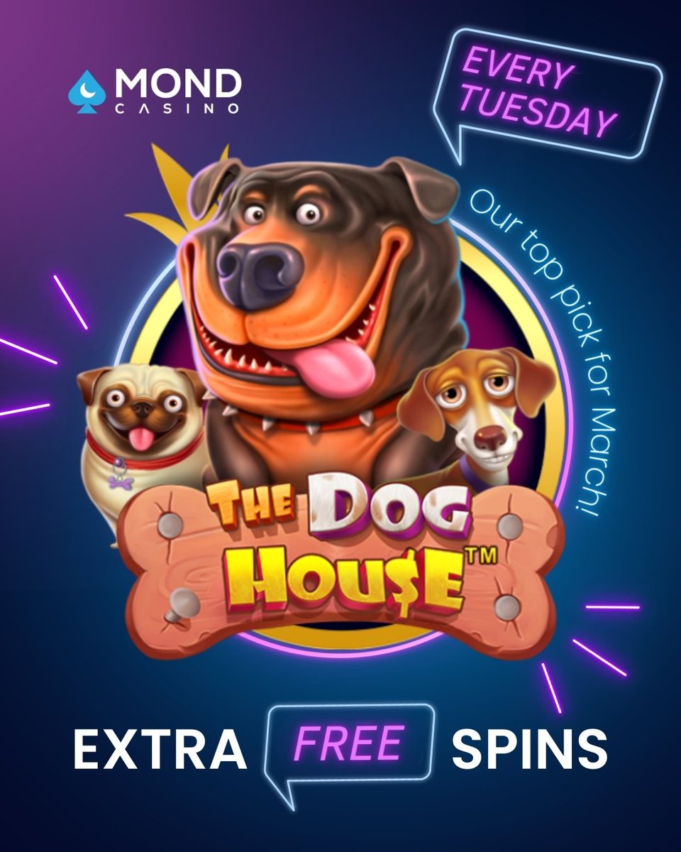 MondCasino's tweet image. 🎉🎰 Tuesday Deposit Bonus: Extra Free Spins! 🎰🎉

Make your Tuesdays exciting with up to 130 extra free spins on The Dog House! 🐶🏠💸 Deposit now and join the fun! 🌟

#TuesdayBonus #FreeSpins #TheDogHouse #DepositBonus #BigWins #GamingCommunity
