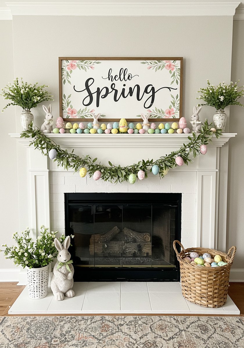 abcasahome's tweet image. Spring magic on the mantel. 🐰🌸✨ Bunnies, pastel eggs, and lush greenery for the perfect Easter touch. 

#EasterDecor #SpringVibes #springhomedecor #homedecor #interiordecor #mantle #fireplace