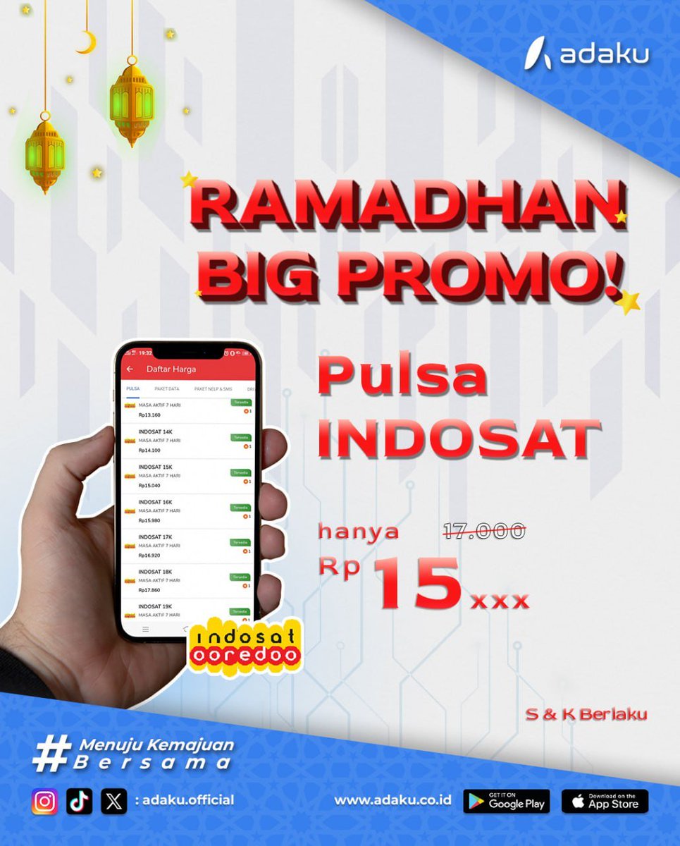 adaku_official's tweet image. Ramadhan Big Promo! 🔥

Spesial Ramadhan, Isi Ulang Pulsa Indosat Lebih Hemat! 📱✨
Jangan Sampai Kehabisan! 
Promo Terbatas Hanya di Bulan Ramadhan! 🌙💛

📌 Isi Sekarang dan Nikmati Keuntungannya!

#RamadhanBigPromo #PulsaIndosat #Adaku #PromoRamadhan #HematPulsa