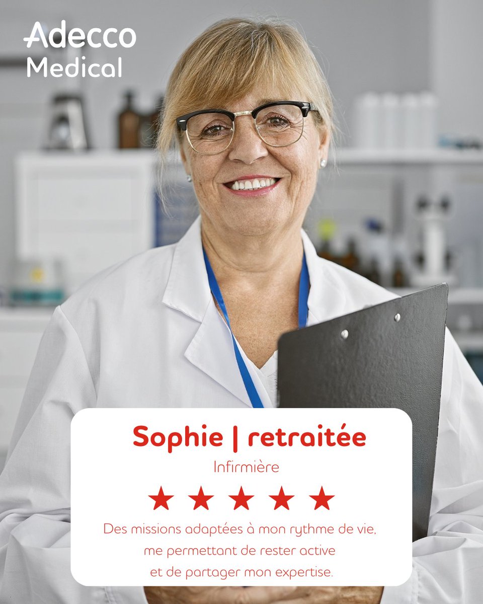 Prolongez votre activité après la retraite ! ⏳😊

👩‍⚕️ Comme Sophie, infirmière retraitée, travaillez quelques jours par mois selon vos envies.

💡 Des missions flexibles, adaptées à votre rythme.

➡️ Rejoignez-nous : bit.ly/41zdqcq