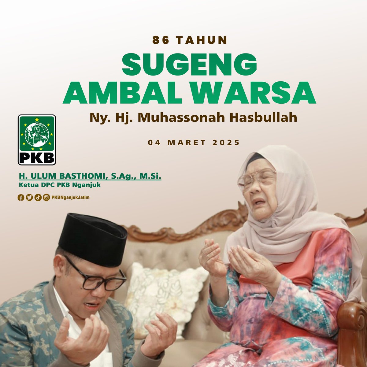 Selamat Ulang Tahun yang ke-86 Tahun kepada Ny. Hj. Muhassonah Hasbullah
Semoga di hari yang istimewa ini ibu diberikan kesehatan, kebahagiaan, dan panjang umur. ✨💐