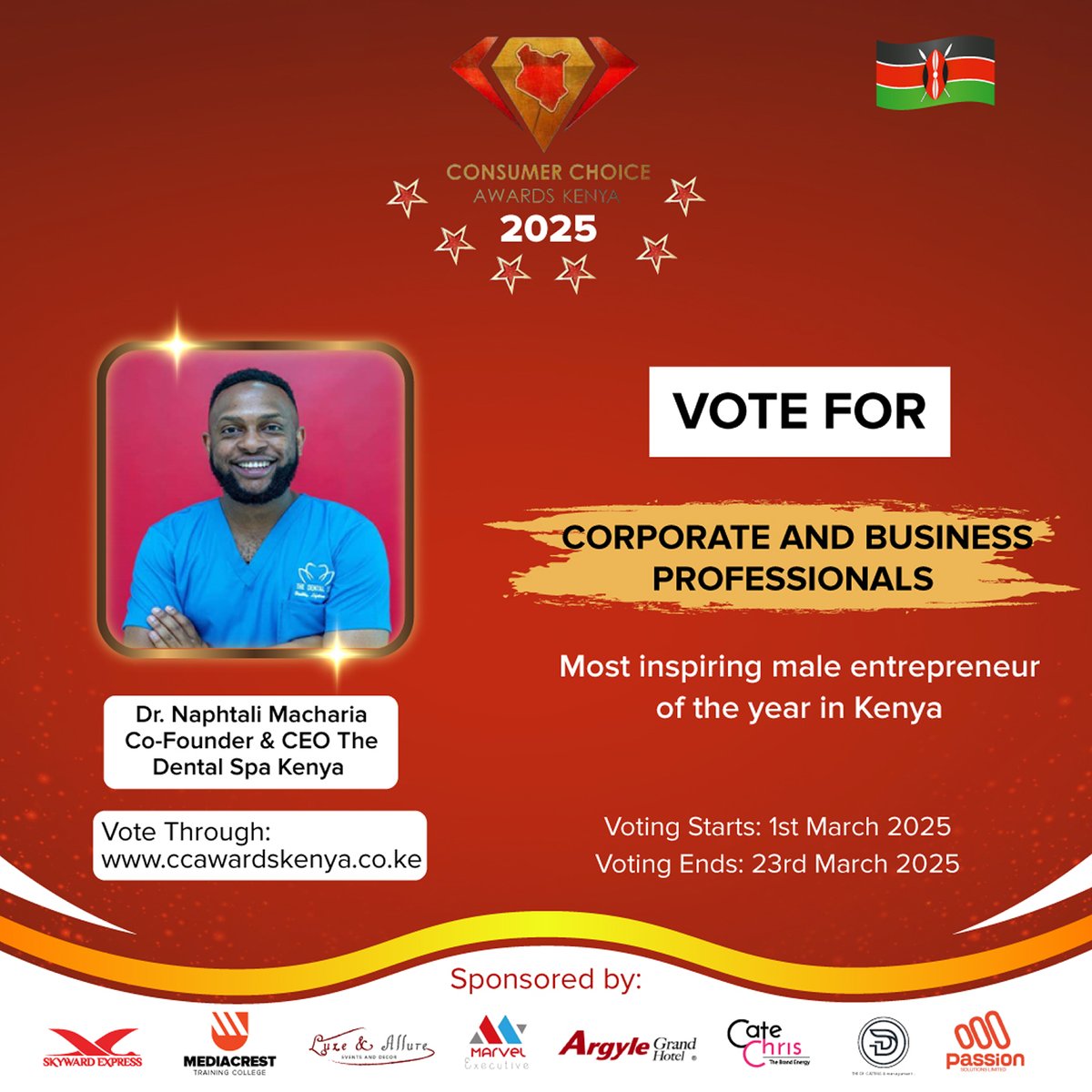 The Dental Spa (@thedentalspake) on Twitter photo π NOMINEES ALERT! π
We are thrilled to officially announce the nominees for the Most Inspiring Male Entrepreneur of the Year in Kenya! ππ
π Congratulations to our very own:
πΉ <a href="/dr/">Dan Rowden</a>.naph_macharia π
β
Voting is now open!
Visit rb.gy/4tprs5
#thedentalspake π NOMINEES ALERT! π
We are thrilled to officially announce the nominees for the Most Inspiring Male Entrepreneur of the Year in Kenya! ππ
π Congratulations to our very own:
πΉ <a href="/dr/">Dan Rowden</a>.naph_macharia π
β
Voting is now open!
Visit rb.gy/4tprs5
#thedentalspake