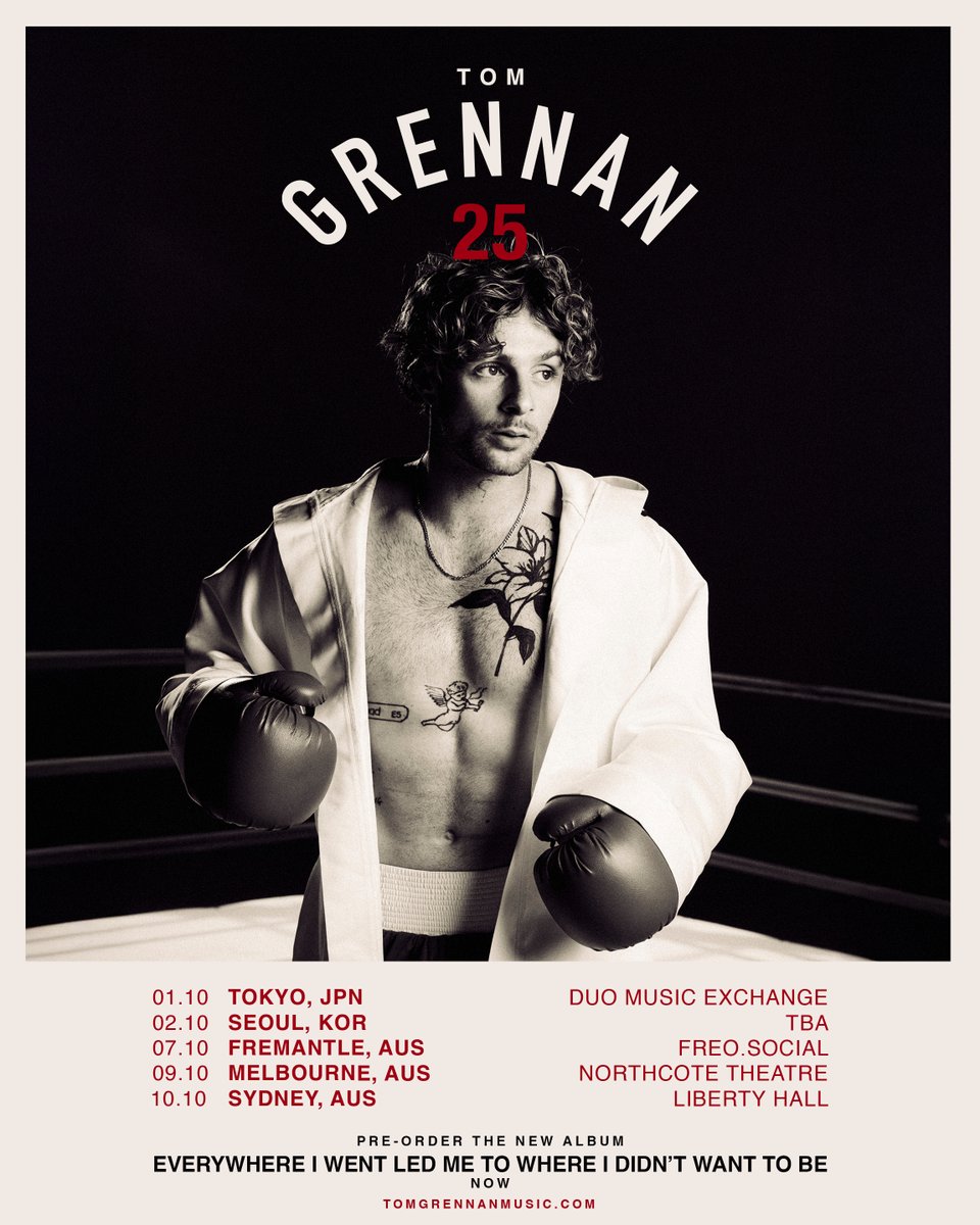 Tom Grennan (@tom_grennan) on Twitter photo Sign up for presale 🥊
TomGrennan.lnk.to/ausjapanpresale Sign up for presale 🥊
TomGrennan.lnk.to/ausjapanpresale