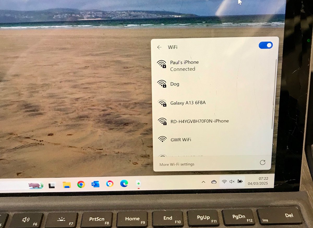 Available Wi-Fi on this morning’s train to London. I have yet to identify the owner of the second option.