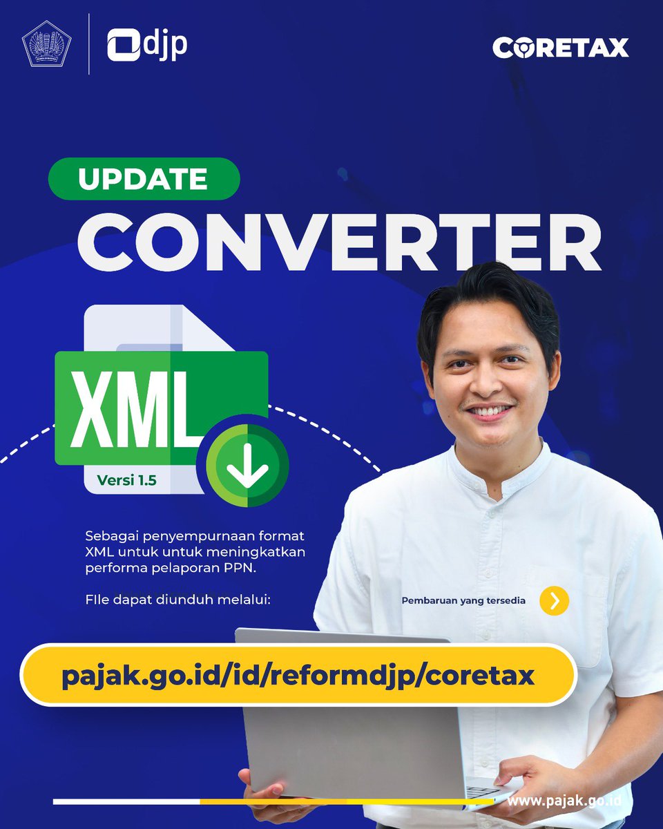 DitjenPajakRI's tweet photo. Tidak perlu coding, gunakan update Converter XML untuk akses Coretax DJP lebih lancar.

Segera menuju: https://t.co/61XpGC9GXz https://t.co/BTSnRoOq0i