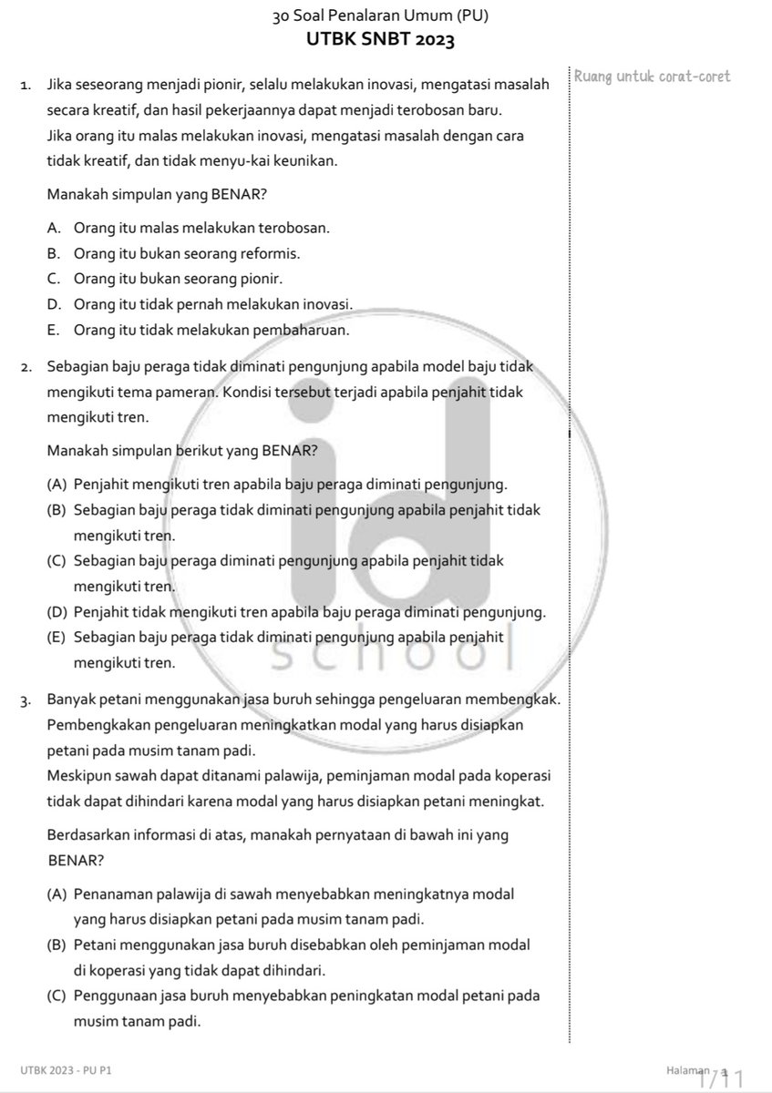 idschool_net's tweet photo. H-50 UTBK! Sempetin lihat 30 Soal PU UTBK 2023 yuuu ✨️

Part#1/3 https://t.co/WBlkPodDW2