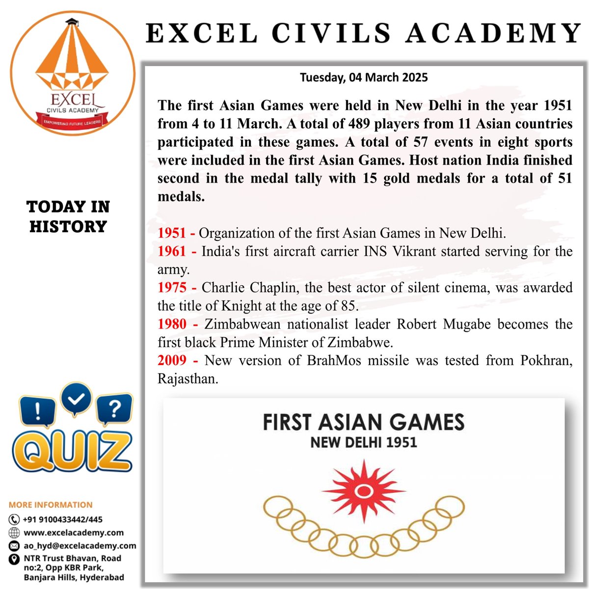 Today in History #CurrentAffairs #ExcelCivilsAcademy #Asiangames