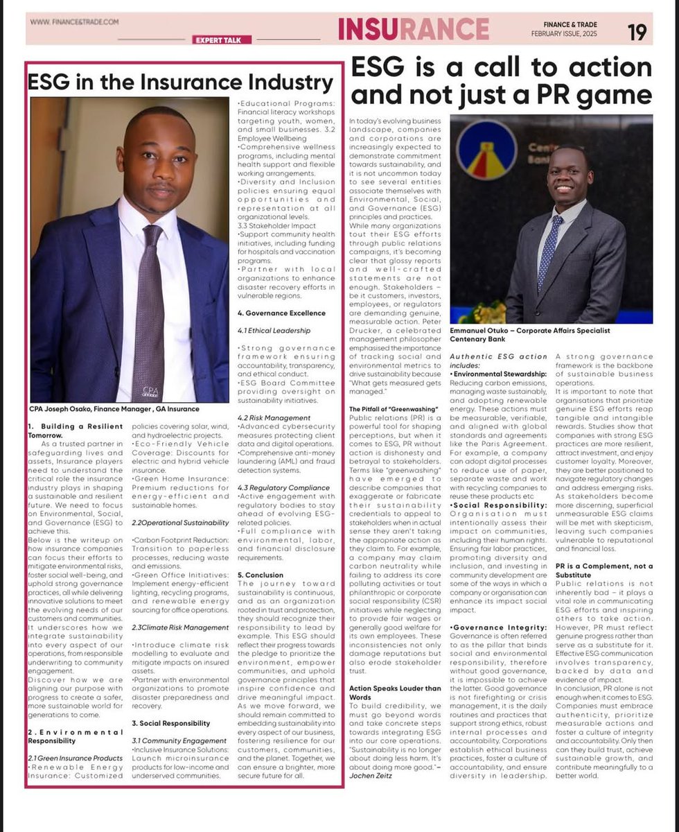 Mr. Joseph Osako - Finance Manager at GA Insurance Uganda talks about ESG in the Insurance Industry. 
#GAInsuranceUganda  #esg #insurance