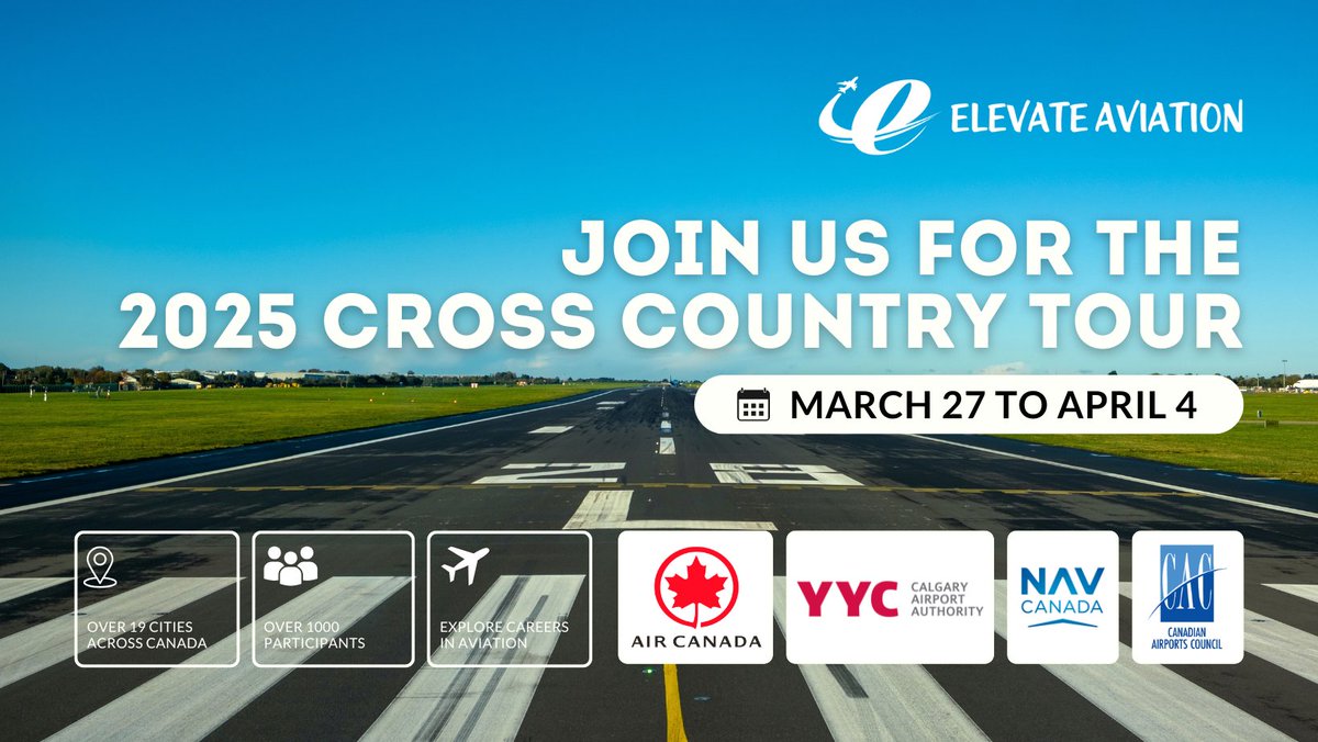Elevate Aviation is thrilled to announce the 8th Annual Cross Country Tour, taking place from March 27 to April 4, 2025. This inspiring event offers a unique opportunity to explore the exciting world of aviation and aerospace:  elevateaviation.ca/programs/cross…