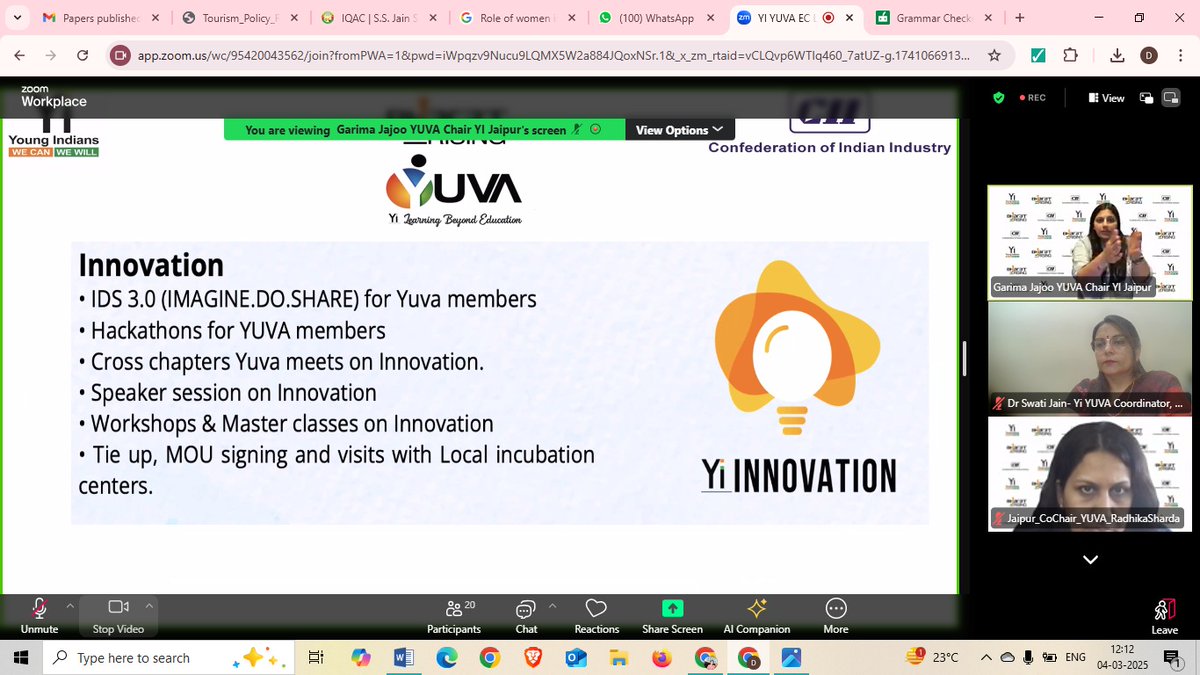 Glimpses of Event An online session for the Executive Committee of S. S. Jain Subodh P.G. Mahila Mahavidyalaya (for Yi Yuva)

#ssjsmm #bestcollege #girleducation