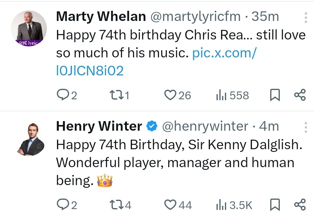 Chris Rea and Kenny Dalglish born on the same day. Little known fact: they used to live beside eachother in the early 90s and were great pals. But they fell out when Kenny, a big Buddy Holly fan, started blaring his TV every Sunday evening. Chris even wrote a song about it...
