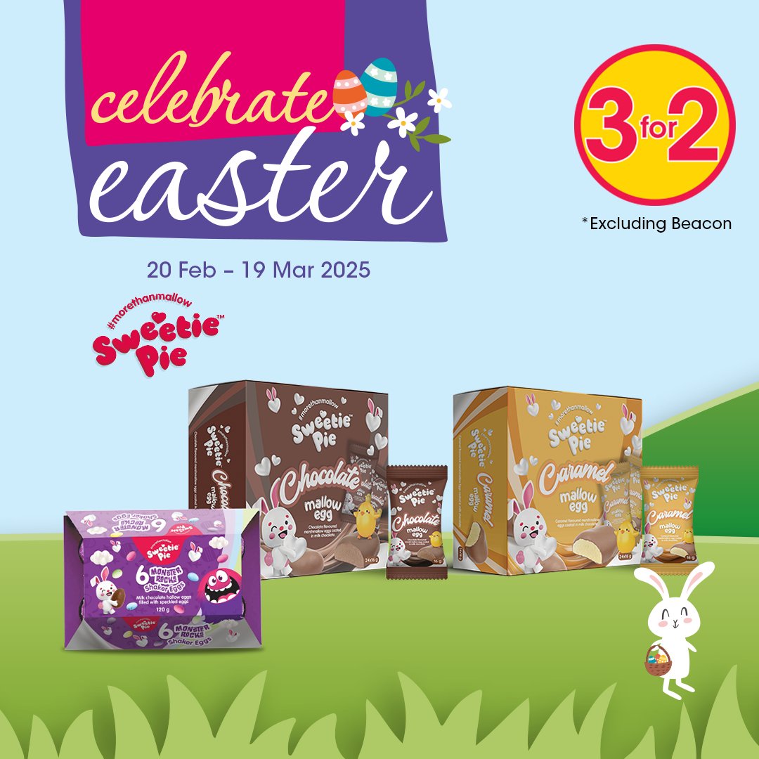 Clicks_SA's tweet photo. ๐ฃ The sweetest hunt begins now! ๐ซ
Enjoy a fluffy Sweet Pie marshmallow centre wrapped in smooth chocolate, available in chocolate & caramel flavours.
Grab them on 3 for 2 before they hop away! -> https://t.co/jeK5WgpL0H
#SweetiePieHunt #EasterAtClicks #3for2 https://t.co/V4jQZ3nyYq