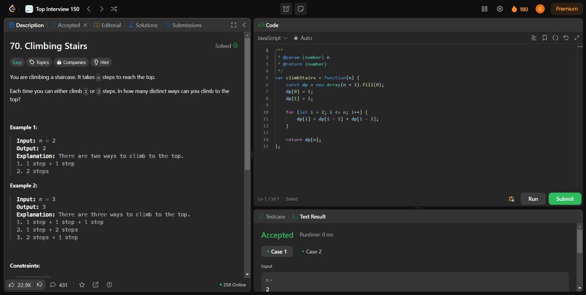 coding_ez24105's tweet image. Leveling up with dynamic programming! 🚀
Today’s solved problems:
🧗♂️ Climbing Stairs
🏠 House Robber
🔤 Word Break
💰 Coin Change
📈 Longest Increasing Subsequence
Every problem solved is a step closer to mastery! 💡
#LeetCode #Coding #InterviewPrep #DynamicProgramming #Top150
