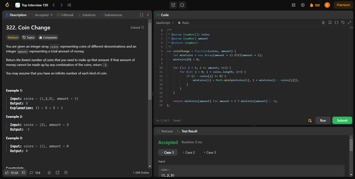 coding_ez24105's tweet image. Leveling up with dynamic programming! 🚀
Today’s solved problems:
🧗♂️ Climbing Stairs
🏠 House Robber
🔤 Word Break
💰 Coin Change
📈 Longest Increasing Subsequence
Every problem solved is a step closer to mastery! 💡
#LeetCode #Coding #InterviewPrep #DynamicProgramming #Top150