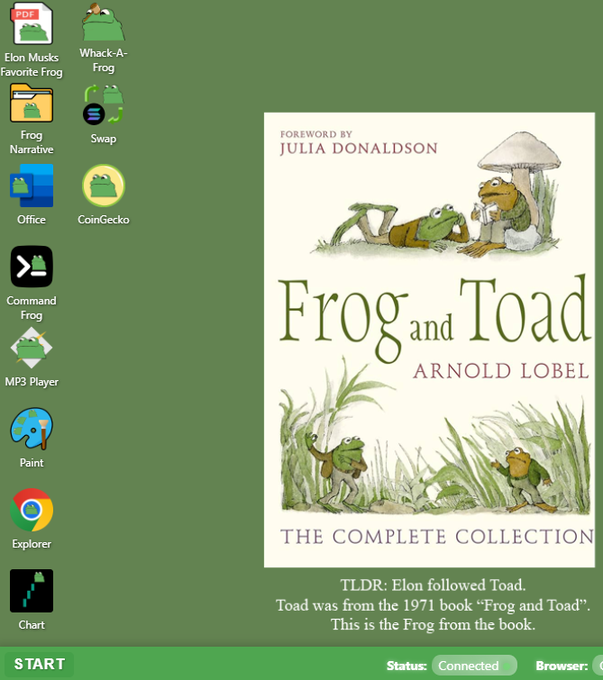 FrogOffl's tweet photo. Dear whales of:  $PEPE $BRETT $TURBO $FWOG $APU There's a new $FROG in town at $1M. 

Those blue chips are at hundreds of millions, and this is just as good.  Art by Arnold Lobel from 1971 - the book "Frog and Toad". 

This is the Frog from the book.
#Solana #TOAD #FrogArmy #memecoin #Bitcoin #ElonMusk #100xGems #memecoin1000x