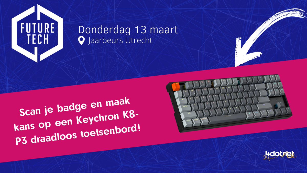4Dotnet (@4dotnet) on Twitter photo Op 13 maart zijn we bij <a href="/FutureTechNL/">FutureTechNL</a>, hét event om jouw kennis op te schroeven! 🎉
Bezoek onze stand voor leuke goodies en een giveaway. Dit jaar maak je kans op een Keychron K8-P3 toetsenbord met brown switches: fijne feedback, zonder lawaai. 😉 Zien we je daar? Op 13 maart zijn we bij <a href="/FutureTechNL/">FutureTechNL</a>, hét event om jouw kennis op te schroeven! 🎉
Bezoek onze stand voor leuke goodies en een giveaway. Dit jaar maak je kans op een Keychron K8-P3 toetsenbord met brown switches: fijne feedback, zonder lawaai. 😉 Zien we je daar?