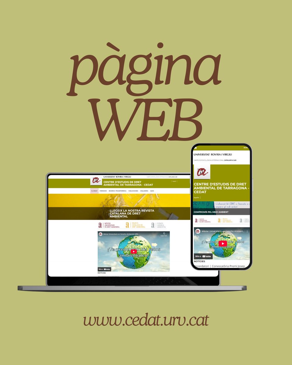 🔍 Tens curiositat per saber què fem i com ho fem? 🌍✨

A la nostra web trobaràs tota la informació sobre els nostres membres, projectes i activitats!

🖇️Entra a 👉 cedat.urv.cat/ca/ i explora els nostres continguts!

#CEDAT #URV #Tarragona #DretAmbiental #Web