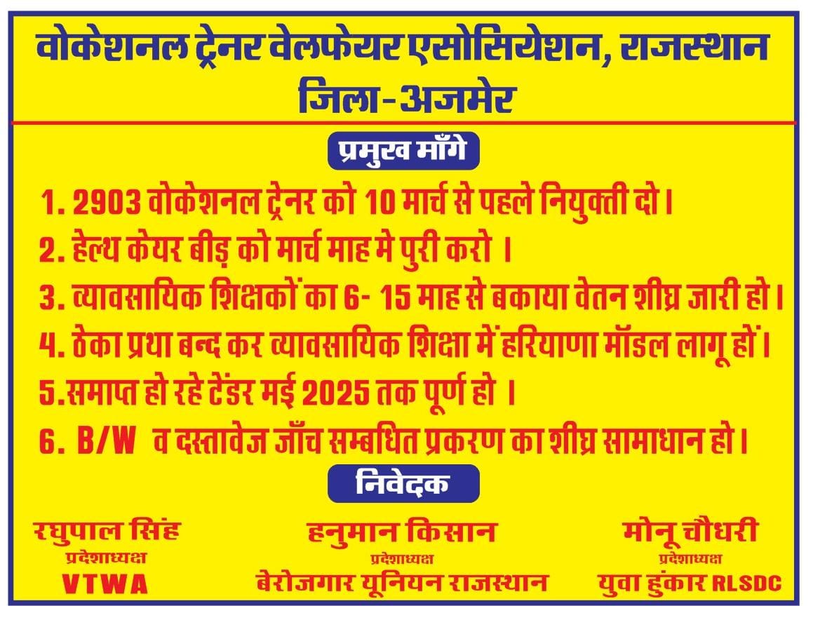 kishanv78094540's tweet photo. @SachBedhadak @Kunal_Alwar व्यावसायिक प्रशिक्षकों को हरियाणा मॉडल की तर्ज पर नियमितिकरण किया जाये व समस्त कंपनियों को व्यावसायिक शिक्षा से बाहर किया जाये एवं बकाया वेतन अति शीघ्र दिया जाये ।। https://t.co/i4EB060Vcr