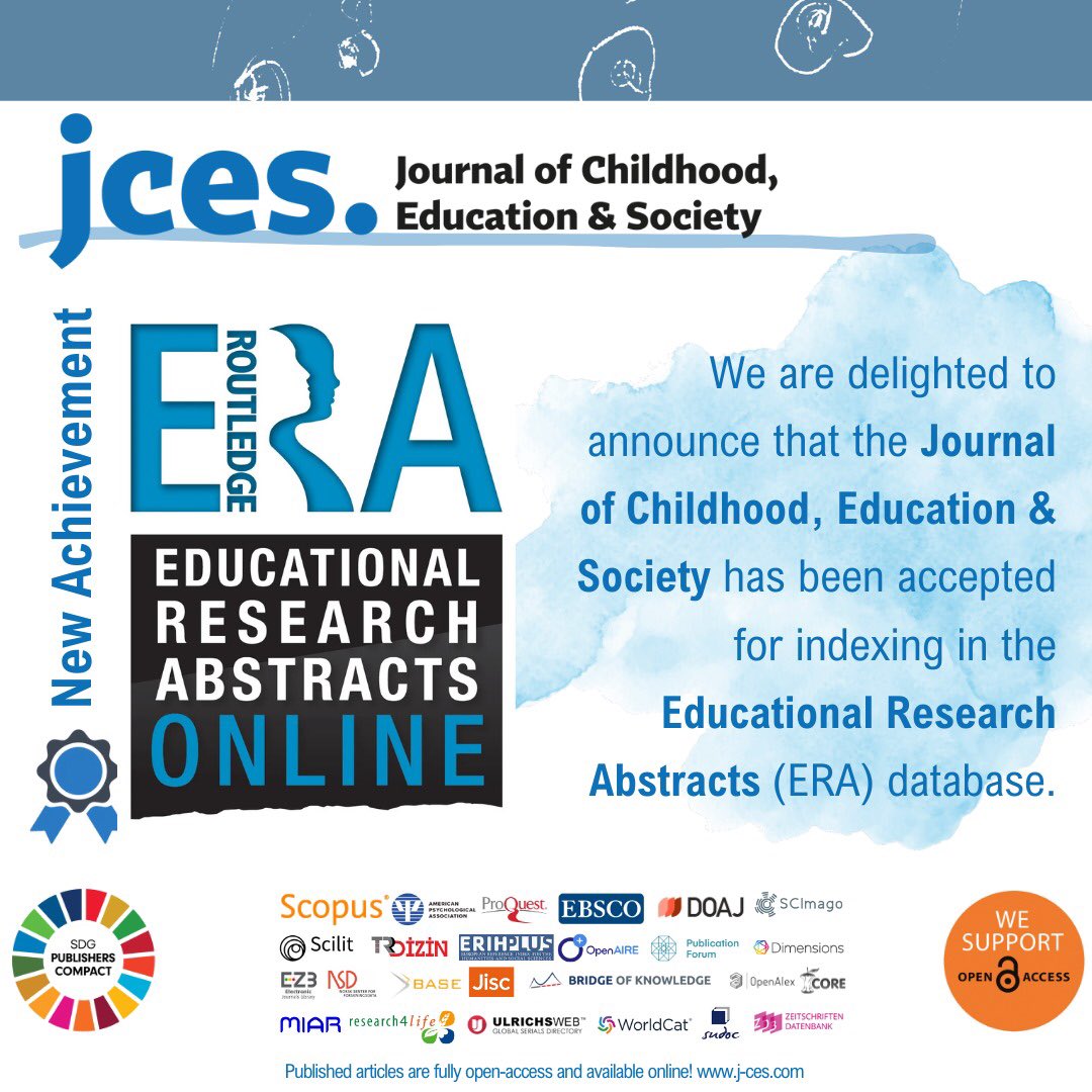 ✨ New Achievement ✨

We are delighted to announce that the Journal of Childhood, Education &amp; Society has been accepted for indexing in the Educational Research Abstracts (ERA) database. ✨✌🏾✨

#childhood #education #earlyyears #era #OpenAccess