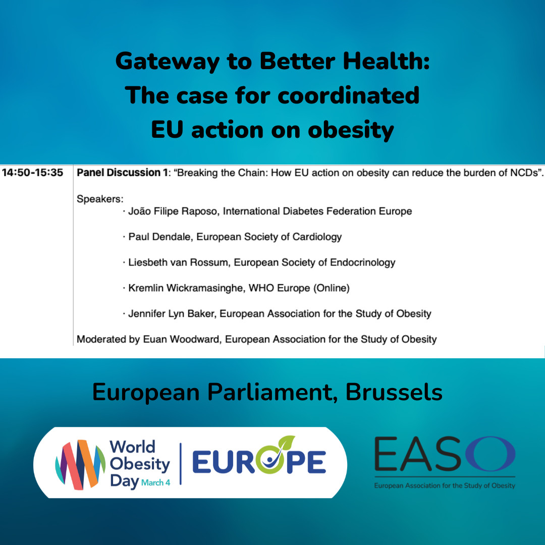 EASO (@easoobesity) on Twitter photo Second session begins at 14:50 CET ➡️ Breaking the Chain: How EU action on obesity can reduce the burden of NCDs
Speakers include:
<a href="/KremlinKW/">Kremlin Wickramasinghe</a> <a href="/WHO_Europe/">WHO/Europe</a>
<a href="/EFCvanRossum/">Liesbeth van Rossum</a> <a href="/ESEndocrinology/">European Society of Endocrinology (ESE)</a>
Jennifer L Baker <a href="/EASOobesity/">EASO</a>
<a href="/IDFEuropeBXL/">IDFEurope / Diabetes</a>
<a href="/escardio/">European Society of Cardiology</a>
@EASOPresident #EASOpolicy Second session begins at 14:50 CET ➡️ Breaking the Chain: How EU action on obesity can reduce the burden of NCDs
Speakers include:
<a href="/KremlinKW/">Kremlin Wickramasinghe</a> <a href="/WHO_Europe/">WHO/Europe</a>
<a href="/EFCvanRossum/">Liesbeth van Rossum</a> <a href="/ESEndocrinology/">European Society of Endocrinology (ESE)</a>
Jennifer L Baker <a href="/EASOobesity/">EASO</a>
<a href="/IDFEuropeBXL/">IDFEurope / Diabetes</a>
<a href="/escardio/">European Society of Cardiology</a>
@EASOPresident #EASOpolicy
