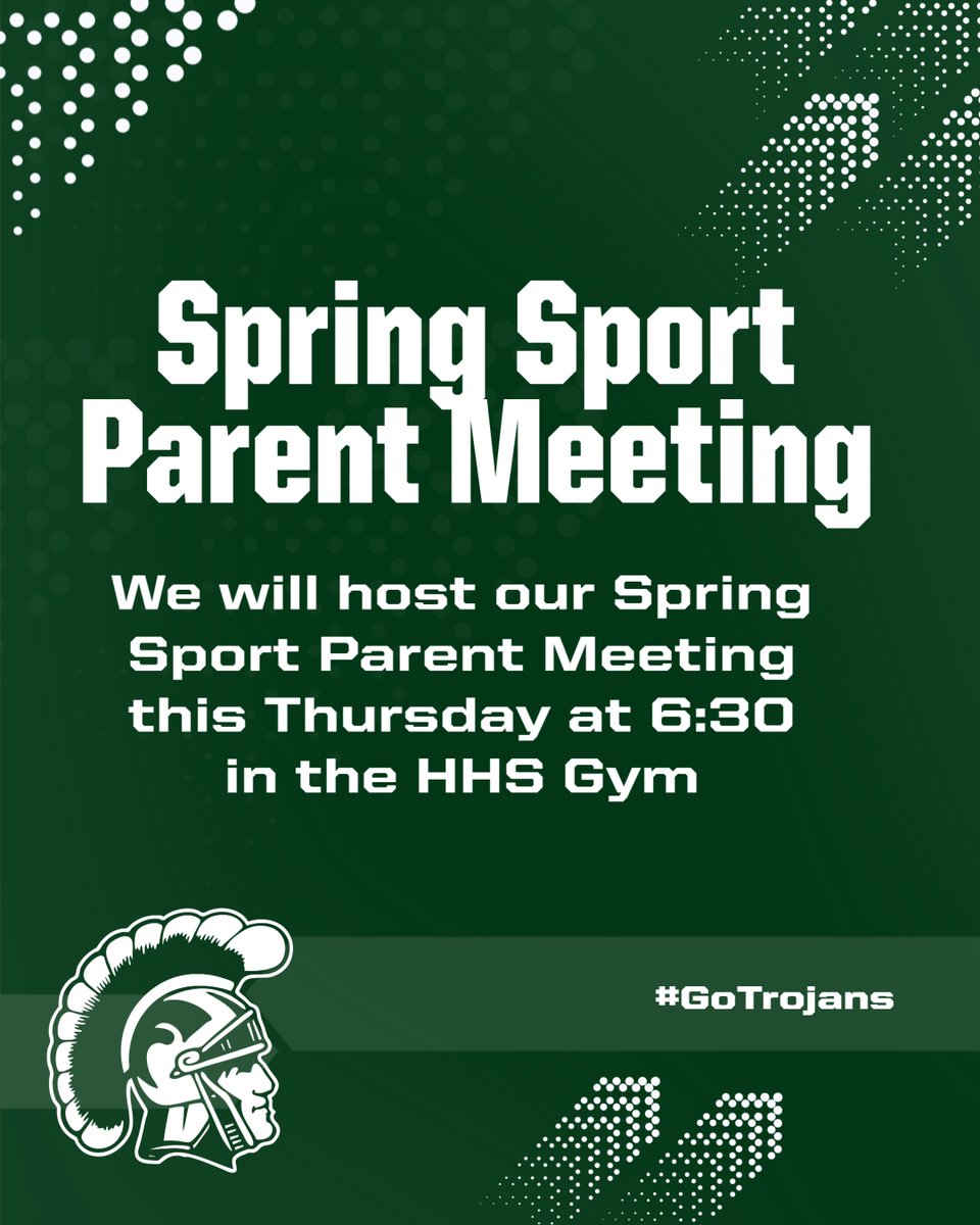 Spring Sport Parent Meeting this Thursday at 6:30 in the Gym!