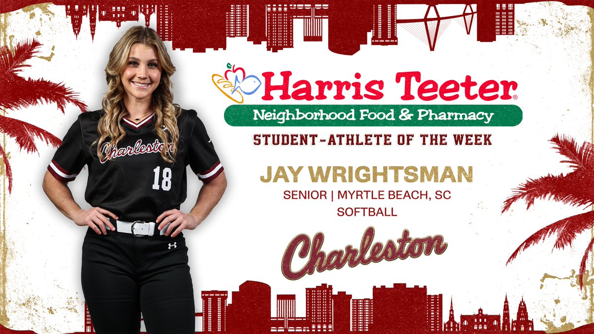 After leading the Cougars back from a five-run deficit, <a href="/CofCSoftball/">Charleston Softball</a>'s Jay Wrightsman is your Harris Teeter Student-Athlete of the Week!

#TheCollege 🌴