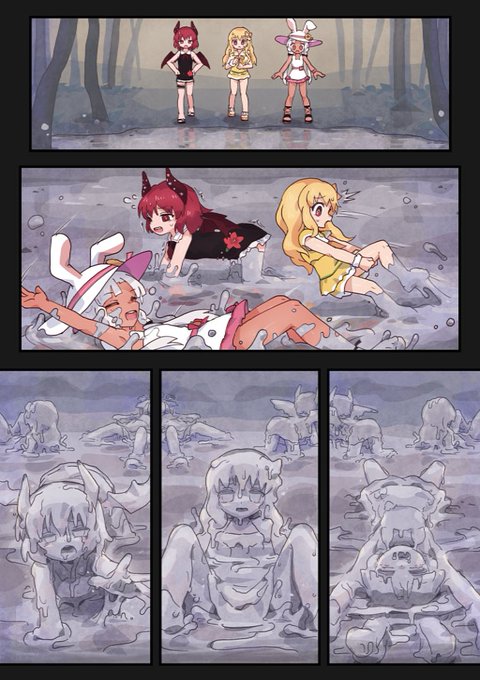 Skebにて依頼をいただいたものです!(画質1/4ver)よそのこ3人と石化沼#状態変化  #強制変身 