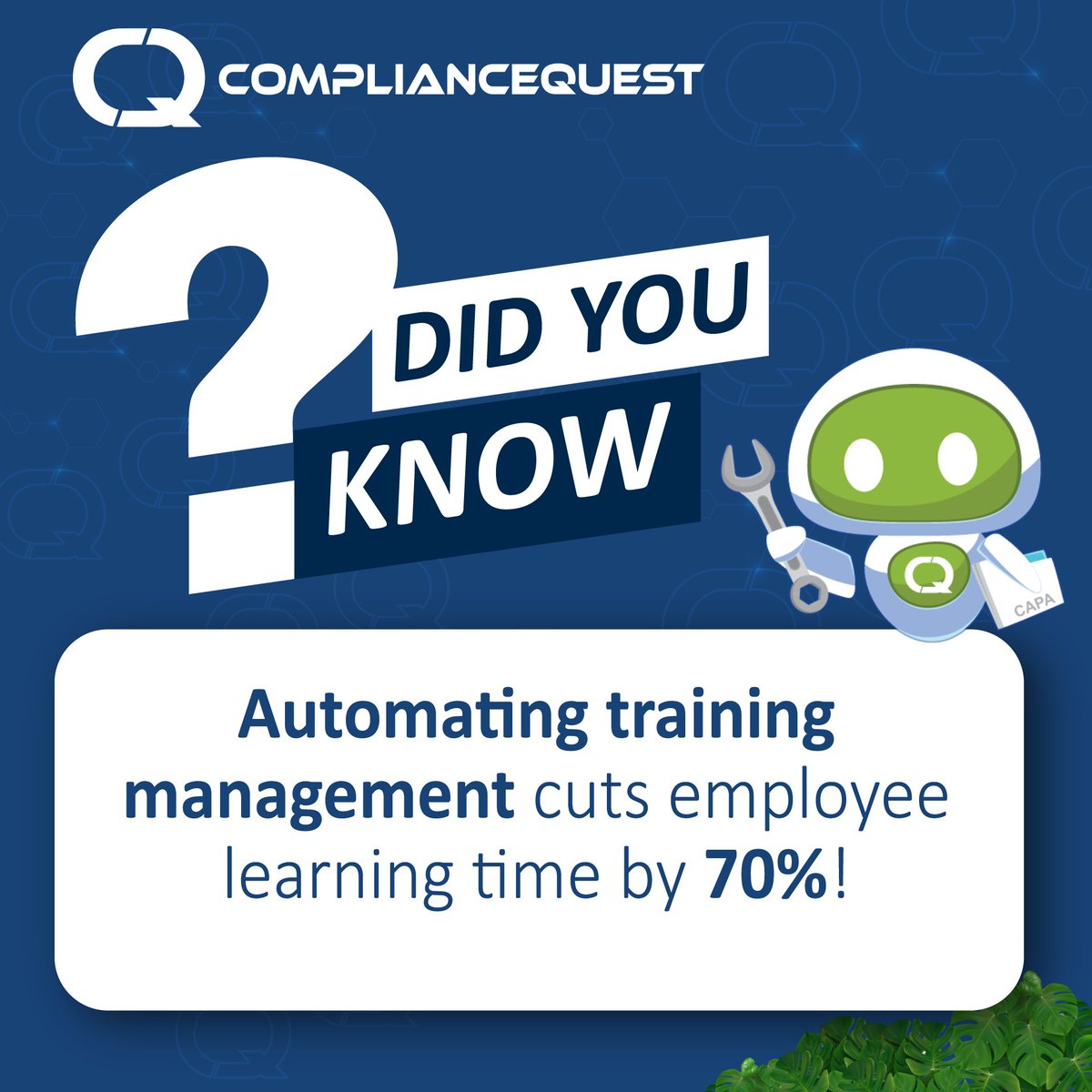 ComplianceQuest's tweet image. 🚀 DID YOU KNOW? 🚀

Automating training management cuts employee learning time by 70%! 📉✅

With #ComplianceQuest, streamline training, boost compliance &amp;amp; enhance productivity!

🔹 Faster learning
🔹 Improved compliance
🔹 AI-powered efficiency

#AI #TrainingAutomation