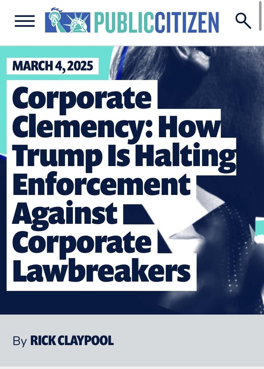 Brace yourself for the corporate crime spree--

My new <a href="/Public_Citizen/">Public Citizen</a> report shows the Trump administration is already dropping &amp; halting investigations &amp; cases for alleged lawbreaking against scores of corporations. (Link in next post) 1/11