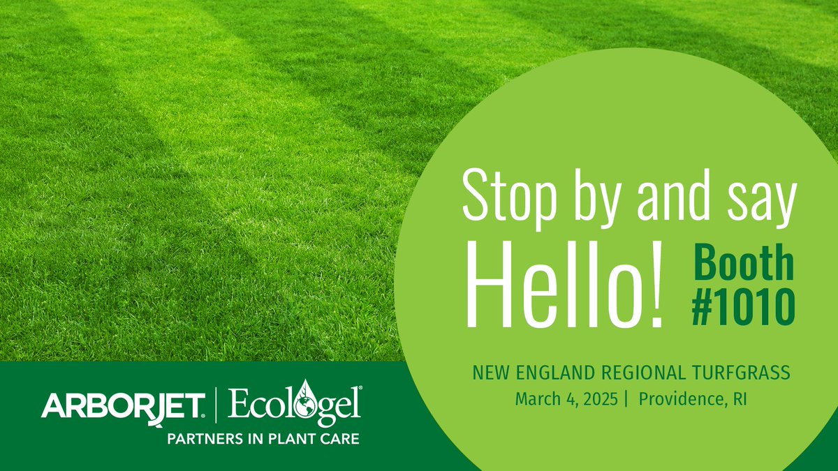 Arborjet's tweet image. Come see us March 4 - 6 at the New England Regional Turfgrass Conference. Speak to our experts about our turf programs. 

#NERTC25 #ArborjetEcologel