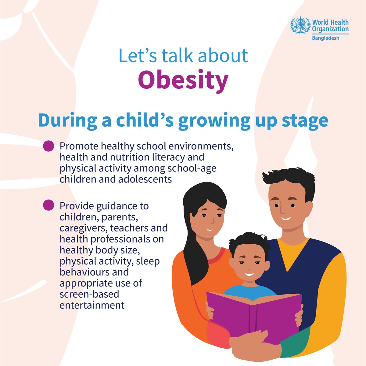 WHO_BD's tweet image. Help ensure healthy future for your child! Prevent #obesity for your child 👧🏾👦🏾 with these steps.
#HealthyFuture #PreventObesity #WorldObesityDay #HealthForAll #LetsTalkAboutObesity