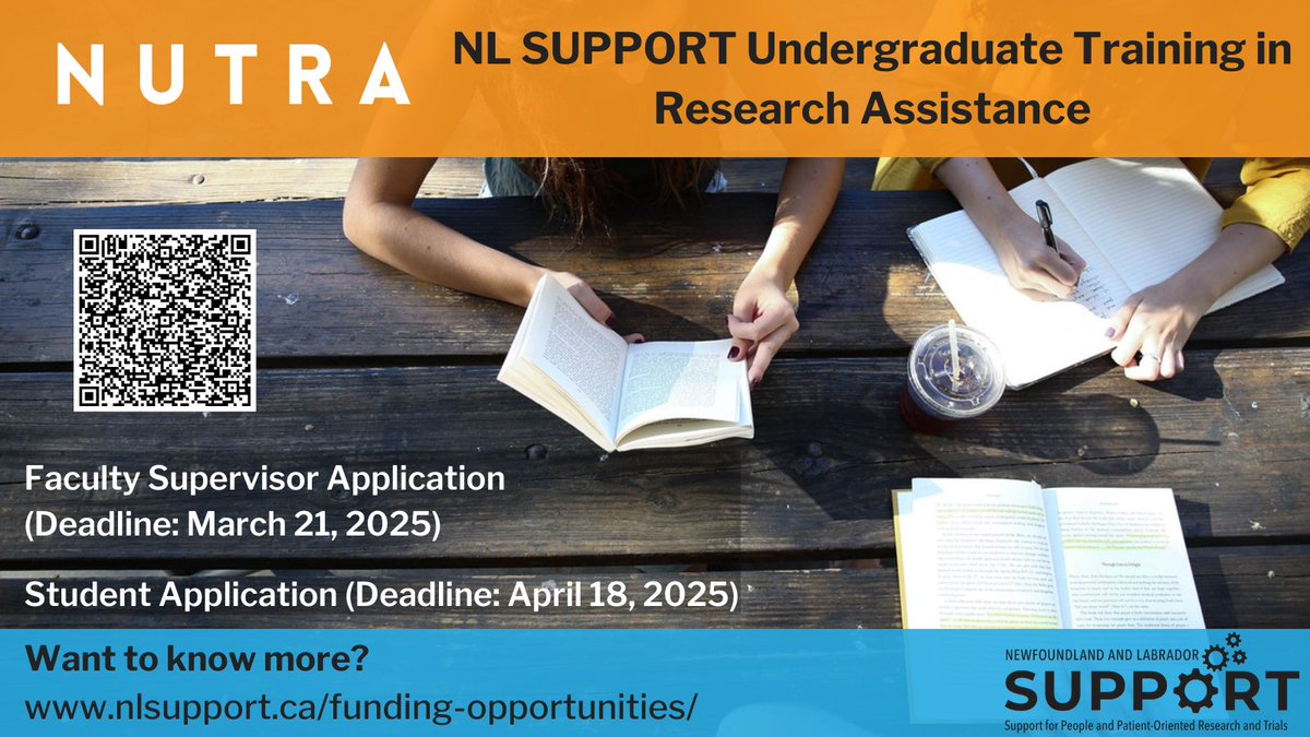 🏅Help train the next generation of patient-oriented researchers! NUTRA provides a stipend to undergraduate students working with a MUN faculty member on patient-oriented work. Interested faculty members should apply by March 21st

More info: nlsupport.ca/funding-opport…

<a href="/MUNFaculty/">MUNFA</a>