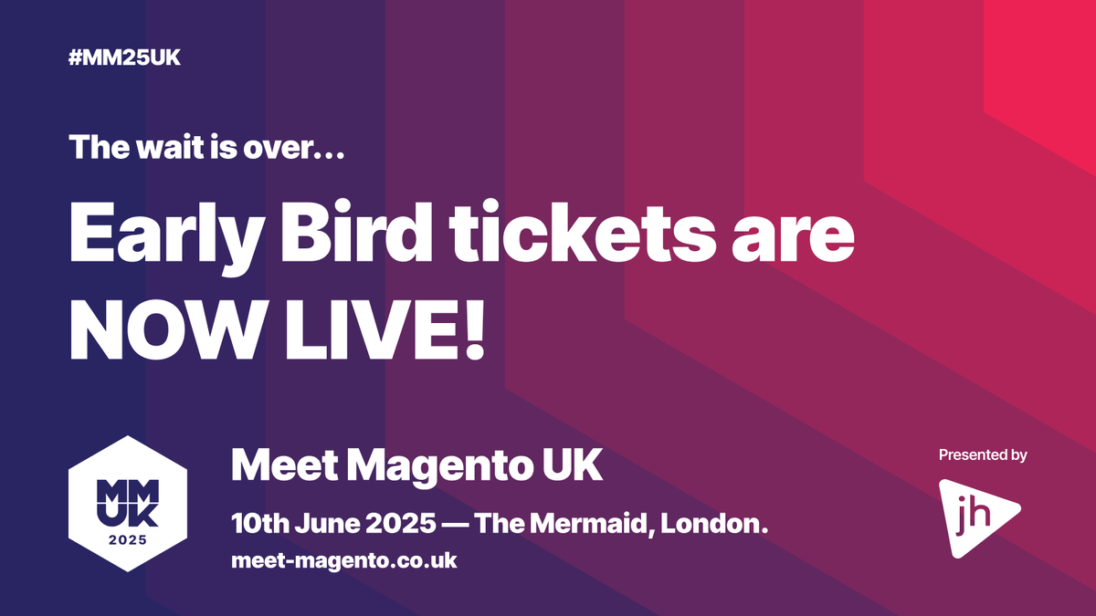 Meet Magento UK (@meetmagentouk) on Twitter photo Itโs official; early bird tickets are LIVE. On the 10th of June, the much-anticipated and legendary <a href="/MeetMagentoUK/">Meet Magento UK</a> conference will be back and better than ever!
๐๏ธ BUY HERE: eventbrite.co.uk/e/meet-magentoโฆ
#MM25UK presented by @weareJH๐
cc <a href="/MagentoAssoc/">Magento Association</a>, <a href="/mage_os/">Mage-OS</a>, <a href="/AdobeCommerce/">Adobe Commerce</a>,. Itโs official; early bird tickets are LIVE. On the 10th of June, the much-anticipated and legendary <a href="/MeetMagentoUK/">Meet Magento UK</a> conference will be back and better than ever!
๐๏ธ BUY HERE: eventbrite.co.uk/e/meet-magentoโฆ
#MM25UK presented by @weareJH๐
cc <a href="/MagentoAssoc/">Magento Association</a>, <a href="/mage_os/">Mage-OS</a>, <a href="/AdobeCommerce/">Adobe Commerce</a>,.