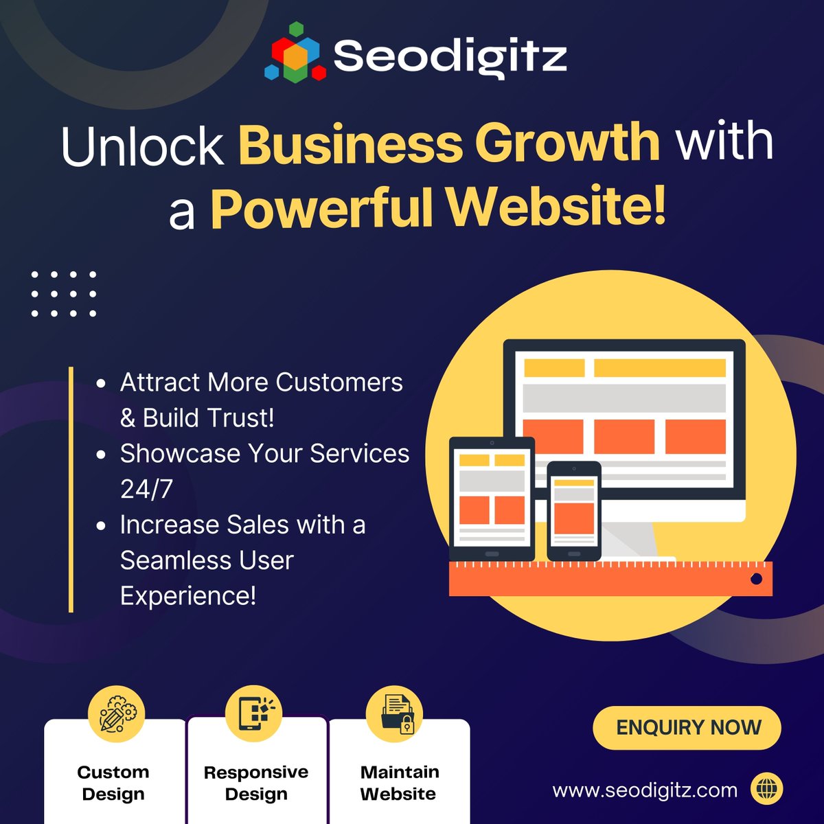 SEODigitz's tweet photo. 🚀 Unlock Business Growth with a Powerful Website! 💻💡 Need a website that works? Let’s build it!

📩 DM SEODigitz
📞 086100 61183
🌐 https://t.co/p6VPOQtDBw

#WebDesign #DigitalSuccess #SEO #WebsiteGrowth #BusinessBoost #BangaloreMarketing #WebDesignBangalore #NammaBengaluru https://t.co/P3pthFI9I3